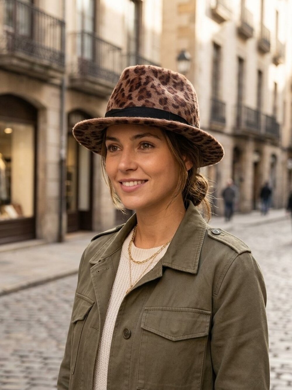 San Diego Hat Co Womens Leopard Print Faux‎ Fur Fedora Hat Brown Black OS
